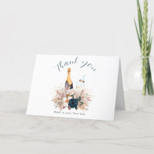 Blue Boho Poppin Champagne Flaskor Baby Shower Tack Kort