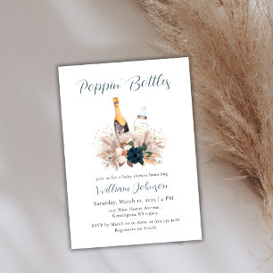 Blue Boho Poppin Flaskor Champagne Baby Shower Inbjudningar
