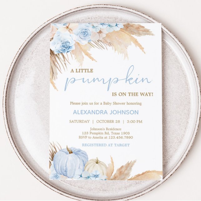Blue Boho Pumpkin Baby Shower Inbjudningar (Blue Little Pumpkin Baby Shower Invitation)