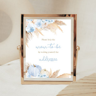 Blue Boho Pumpkin Baby Shower Kuvert Station Poster
