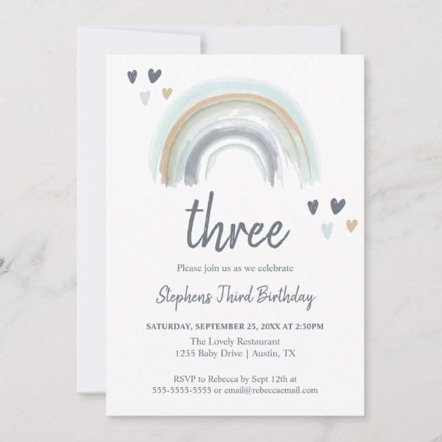 Blue Boho Rainbow 2:a födelsedagen Party Inbjudningar (Framsida)