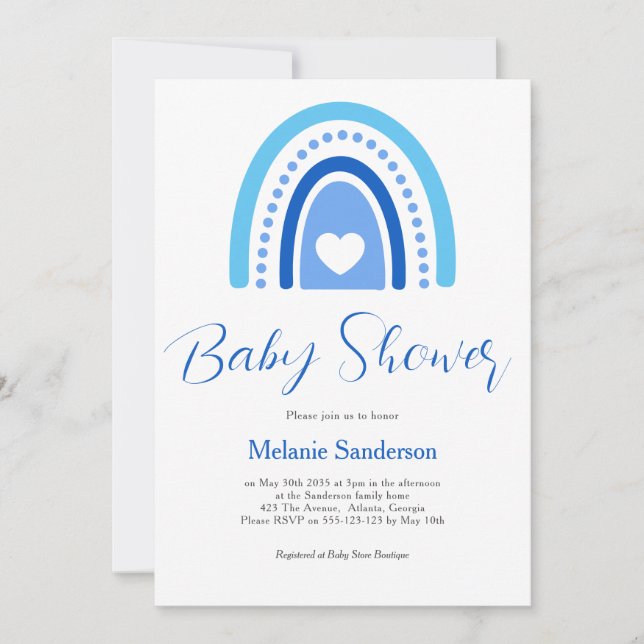 Blue Boho Rainbow Baby Shower Inbjudningar (Framsida)