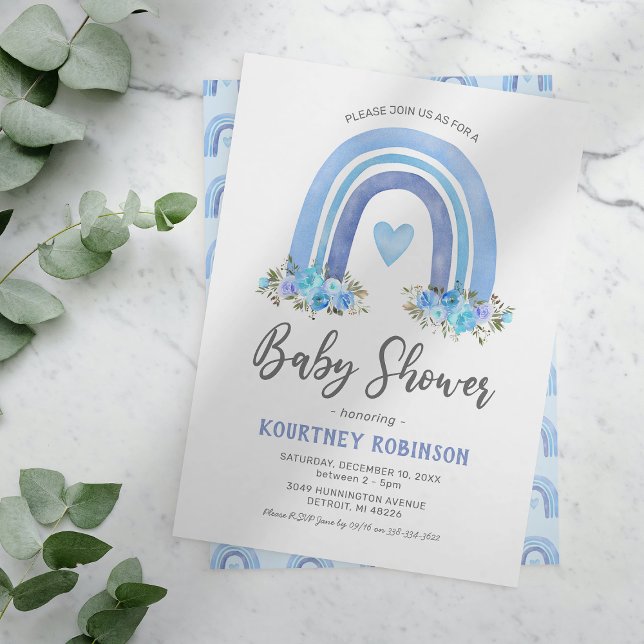 Blue Boho Rainbow Boy Shower-inbjudan Inbjudningar (Skapare uppladdad)