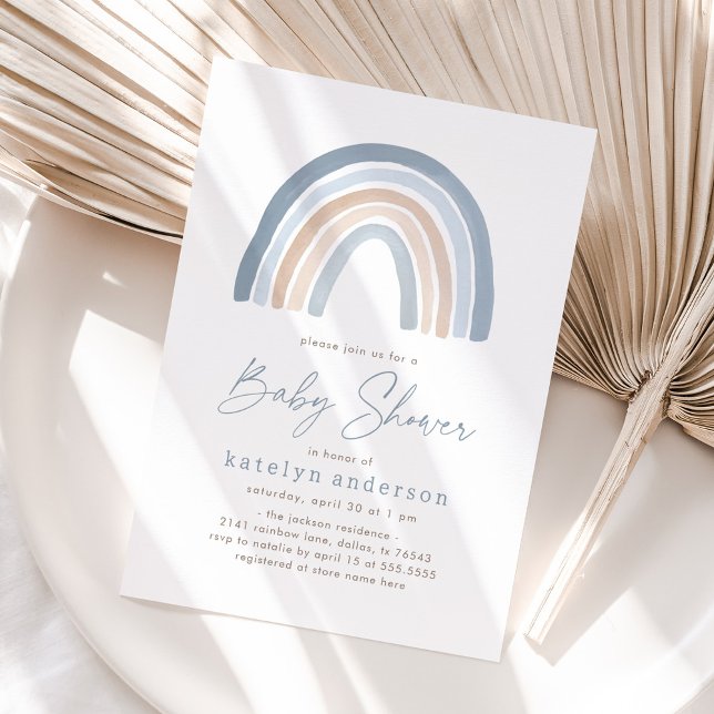 Blue Boho Rainbow Boy Shower Inbjudningar (Skapare uppladdad)