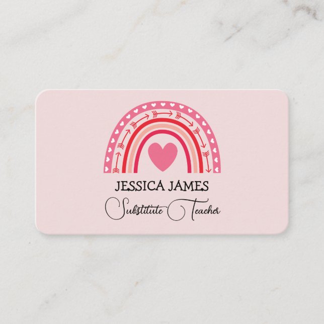 Blue Boho Rainbow Cute Suppute Teacher Visitkort (Framsida)