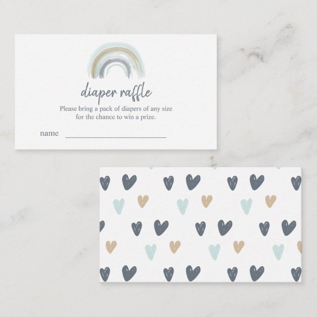Blue Boho Rainbow Diaper Raffle Biljett Tilläggskort (Fram/baksida)