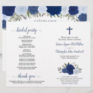 Blue Boho Ro DIY Fold Catholique Bröllopsprogram