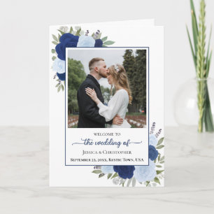 Blue Boho Ro och Photo Elegant bröllop Program