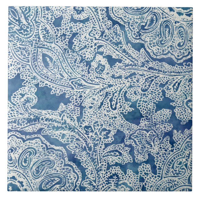 Blue Boho Snöre Paisley Mönster Kakelplatta (Framsidan)