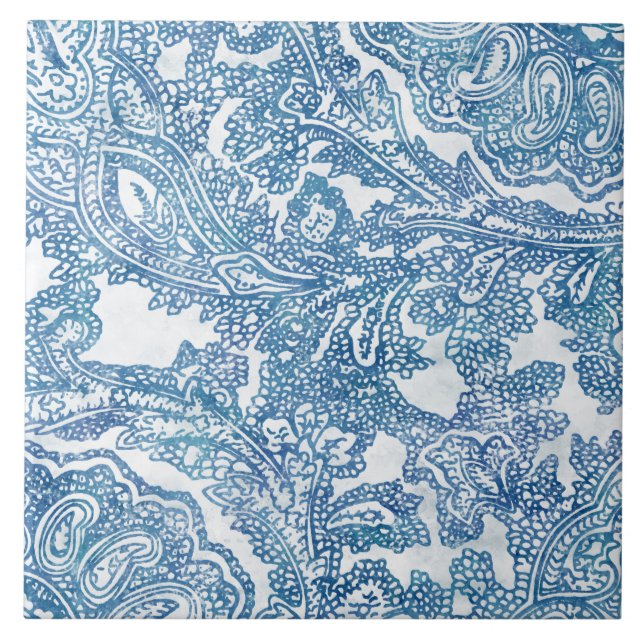Blue Boho Snöre Paisley Mönster Kakelplatta (Framsidan)