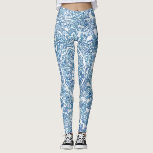 Blue Boho Snöre Paisley Mönster Leggings