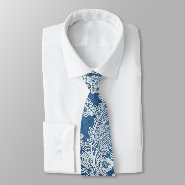 Blue Boho Snöre Paisley Mönster Slips (Bunden)