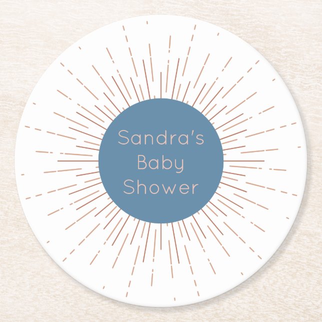 Blue Boho Sol Underlägg Papper Rund (Framsidan)