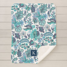 Blue Boho Vintage Blommigt Monogram