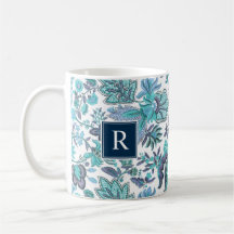 Blue Boho Vintage Blommigt Monogram