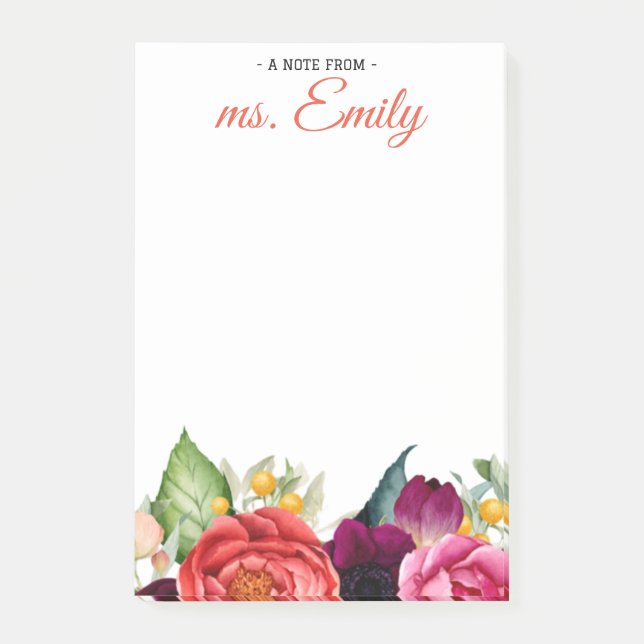 Blue Boho Watercolor Gräns Personlig Post-it Block (Framsida)