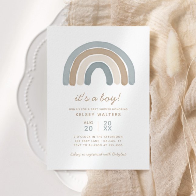 Blue Boho Watercolor Rainbow Boy Shower Inbjudningar (Skapare uppladdad)