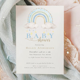 Blue Boho Watercolor Rainbow Boy Shower Inbjudningar