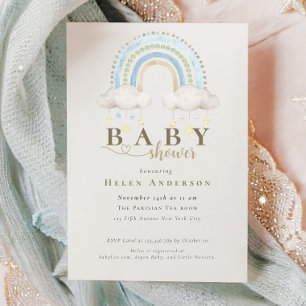 Blue Boho Watercolor Rainbow Boy Shower Invit Inbjudningar