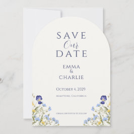 Blue Boho Wildflowers Wedding Save the Date Inbjudningar