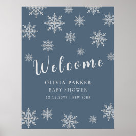 Blue Boho Winter Snö Baby Shower Välkommen poster