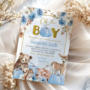 Blue Boho Woodland Fall Pumpkin Baby Shower Inbjudningar
