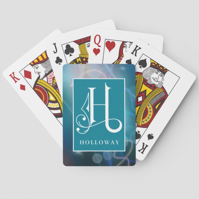Blue Bokeh Background H Monogram, Personalize Bic Casinokort (Baksidan)