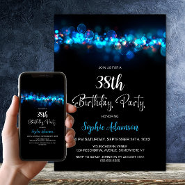 Blue Bokeh Black Any Age Birthday Party Inbjudningar