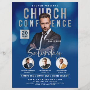 Blue Bokeh Church Conference Service-händelse Reklamblad