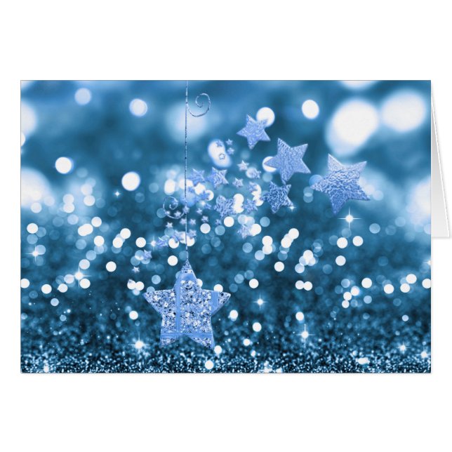 Blue Bokeh Faux Glitter & Stars OBS Kort (Framsidan Horizontal)