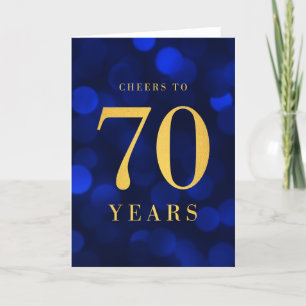 Blue Bokeh Guld Cheers till 70 års födelsedag Kort
