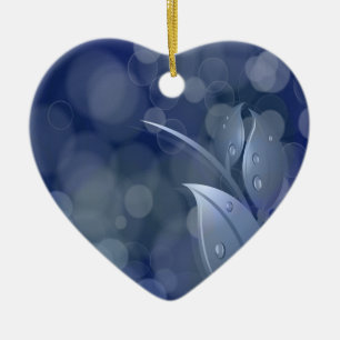 Blue Bokeh Lövs Julgransprydnad Keramik