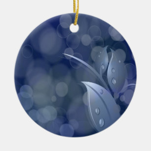 Blue Bokeh Lövs Julgransprydnad Keramik