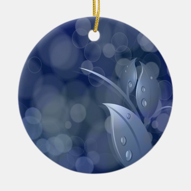 Blue Bokeh Lövs Julgransprydnad Keramik (Framsidan)
