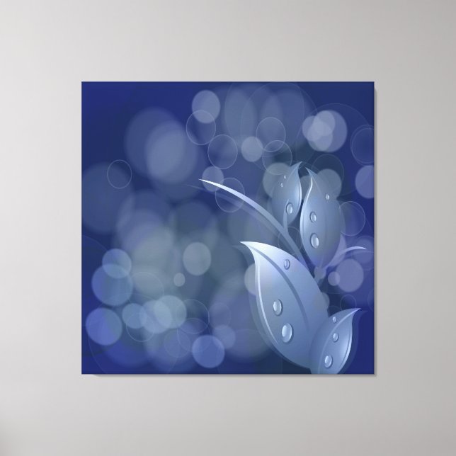 Blue Bokeh Lövs Wrapped Canvas (Framsida)