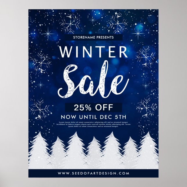 Blue Bokeh Snowy Winter Sale Retail Advertisement Poster (Framsidan)