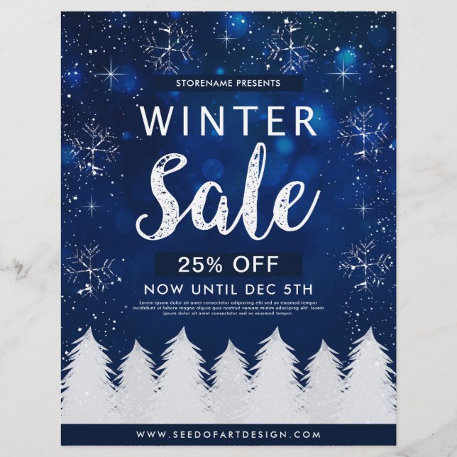 Blue Bokeh Snowy Winter Sale Retail Advertisement Reklamblad (Framsidan)