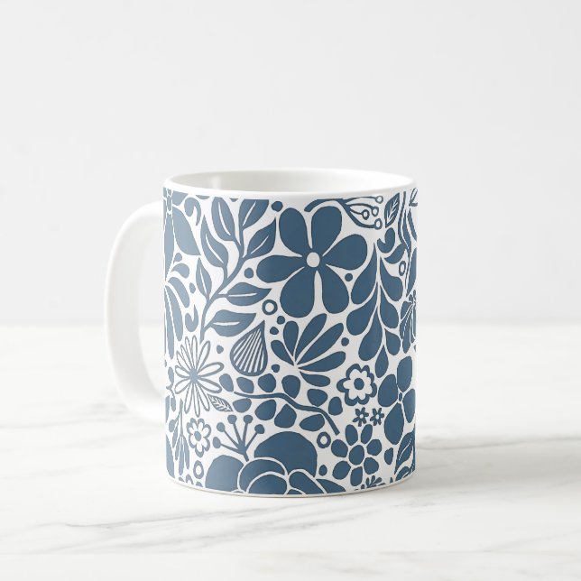 Blue Bold Wild Flowers & Leaves Garden Kaffemugg (Framsida vänster)