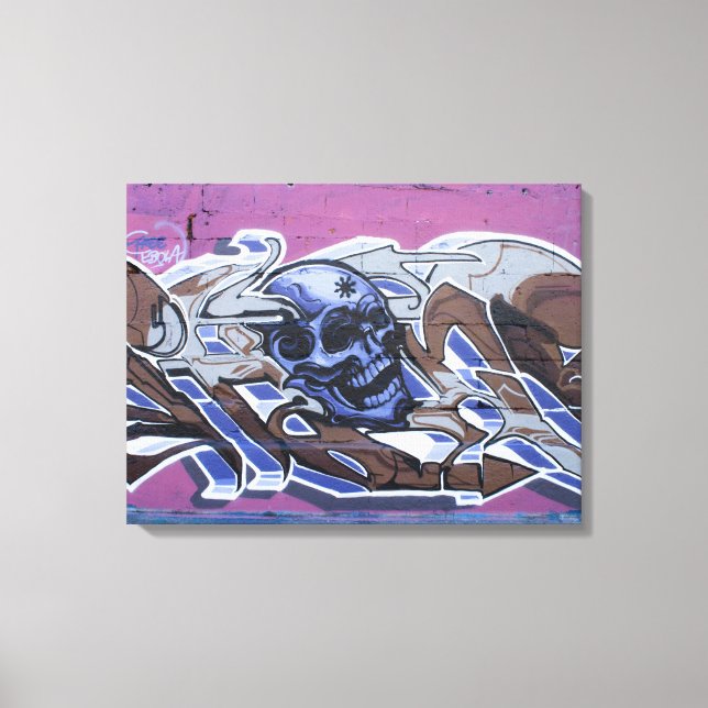 Blue Bonehead Skull Graffiti Canvastryck (Framsida)
