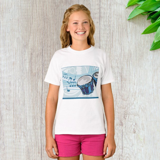 Blue Bongo Drum Music Girls T Shirt (Skapare uppladdad)