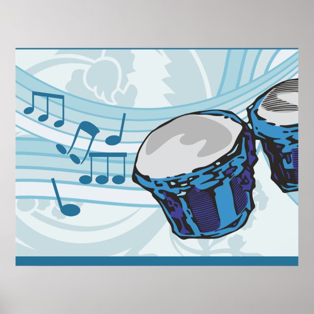 Blue Bongo Drum Music Poster (Framsidan)