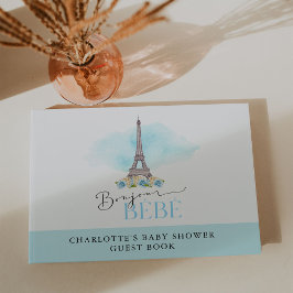 Blue Bonjour Bébé Eiffel Torn Baby Shower Gästböcker