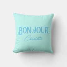 Blue Bonjour Bonne Nuit Dekorativ kudde