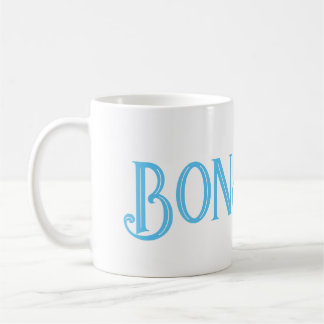 Blue Bonjour White Coffee Mugg