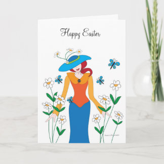 Blue Bonnet Easter Girl Holiday Card Helgkort