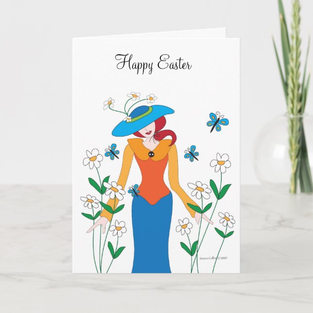 Blue Bonnet Easter Girl Holiday Card Helgkort (Framsida)