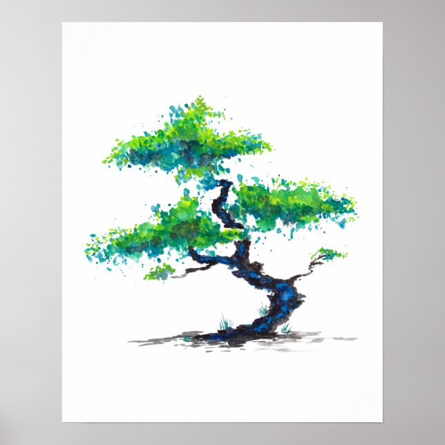 Blue Bonsai Watercolor Poster (Framsidan)
