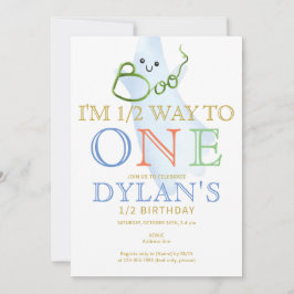 Blue BOO Jag är halvvägs till 6 månaders pojkfödel Inbjudningar