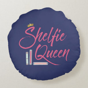 Blue Booklover Shelfie Queen Throw Rund Kudde