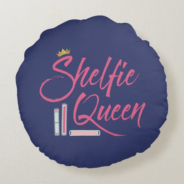 Blue Booklover Shelfie Queen Throw Rund Kudde (Baksidan)
